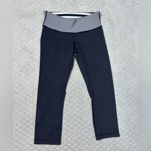 Sz 6 Lululemon Wunder Under Low-Rise 22” Crop Legging Reversible Striped Black